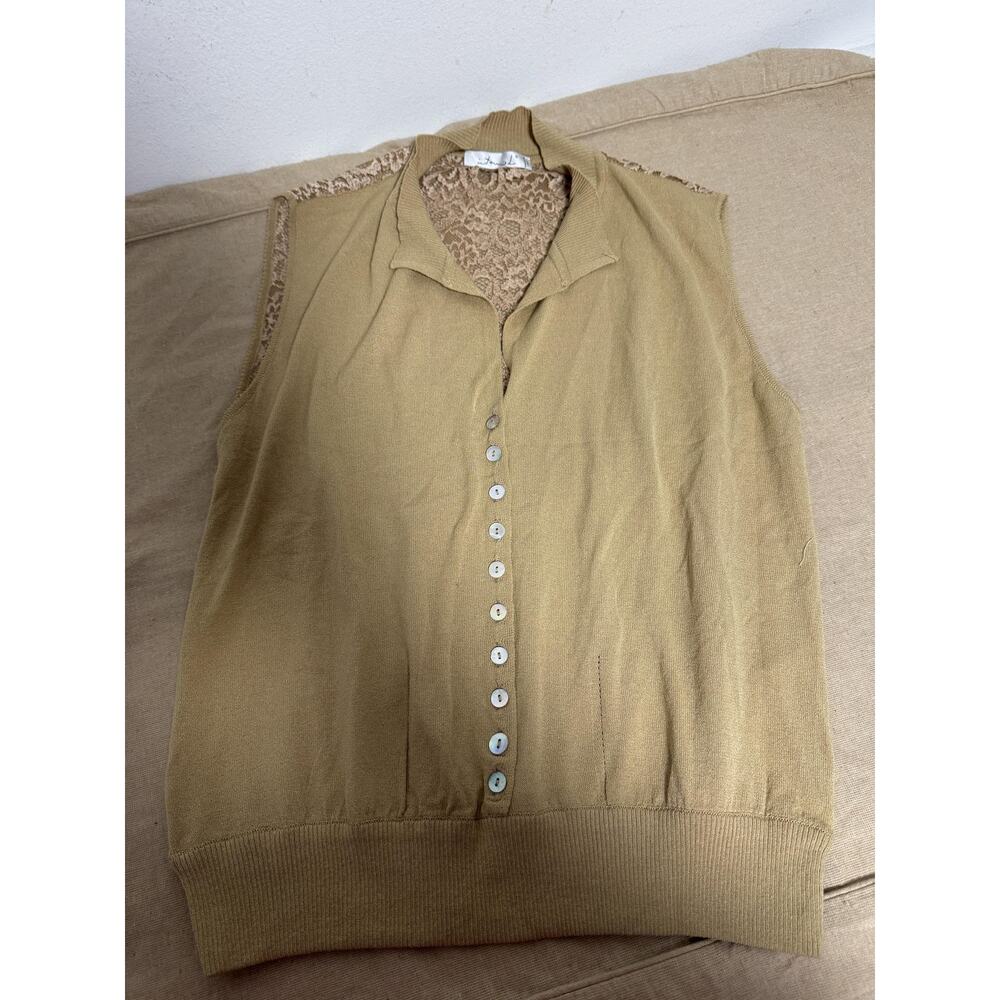 Internal Sweater Vest Womens 3XL Tan Beige Lace Back Button Front Made in Italy